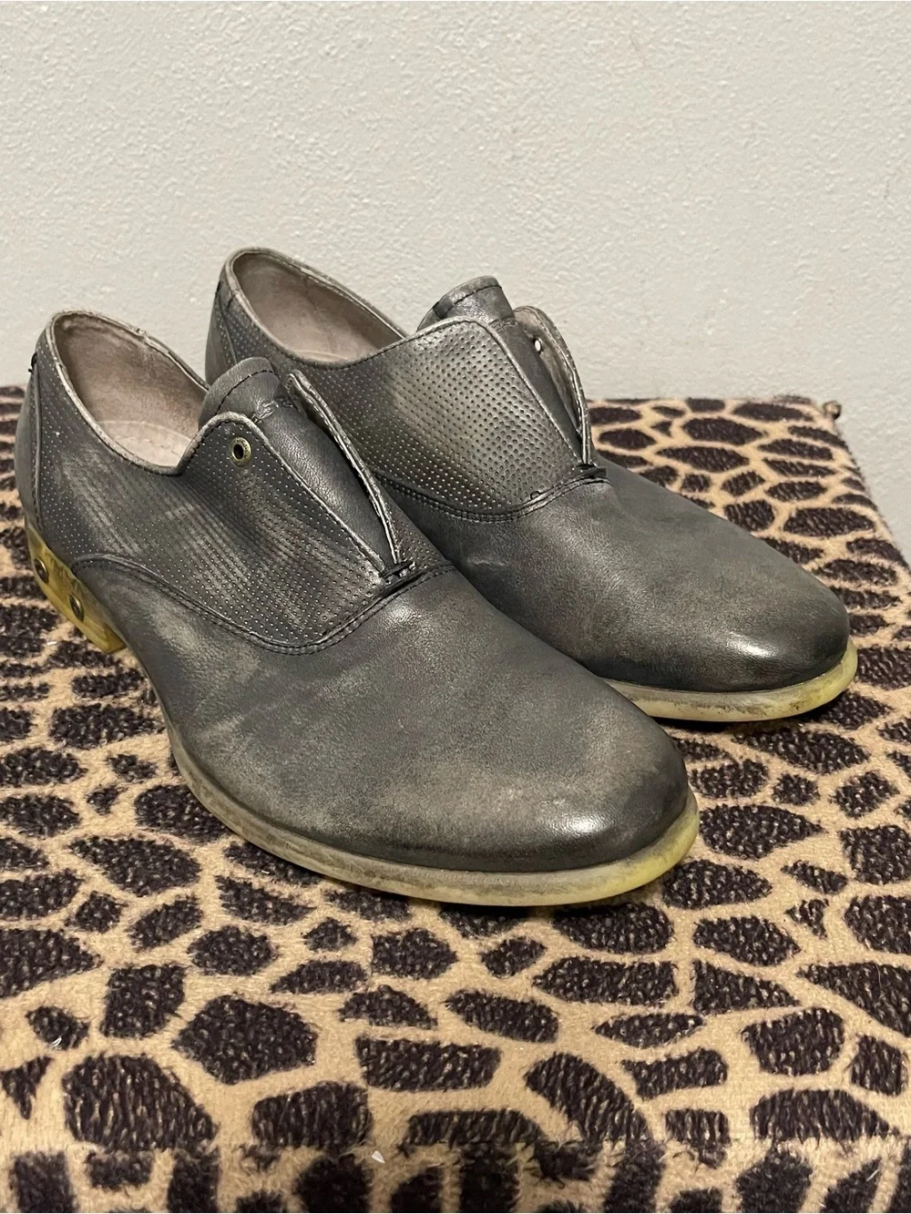 Diesel Boa Vista Chronon Slip On Distressed Loafers Gray Leather Mens 42/9